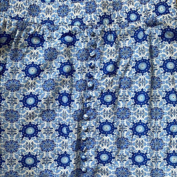 LOFT Blue and White A-Line Midi Skirt - Picture 3 of 7